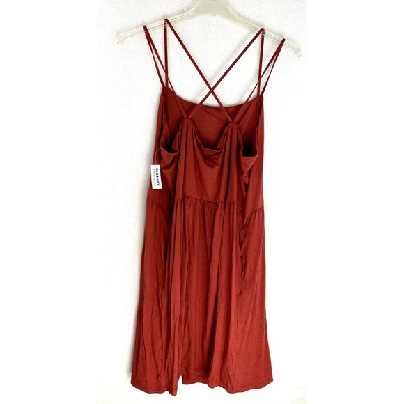 Old Navy  Fit & Flare Cami Mini Cross Cross Back Dress XXL red Pockets not NWT - Picture 4 of 9
